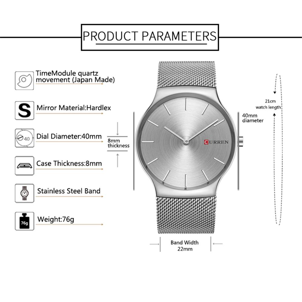 CURREN TOP Luxus Marke CURREN Mode Business Männer Uhren Ultra-dünne Männliche Uhr Analog Quarz Sport Stahl Wasserdichte Armbanduhr