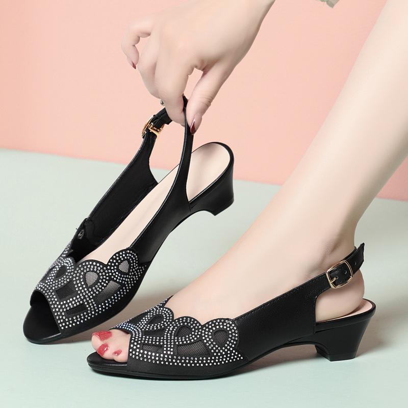 Women's Sandals Summer Mid-heel Mesh Shoes Female Large Size Formal Breathable Sandals Women
