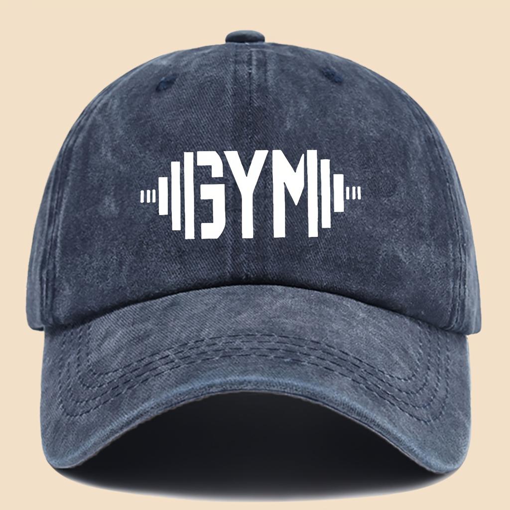 GymFlex Pro Breathable Baseball Cap with GYM Print and Dumbbell Design Washed Fitness Cap Suitable for Men Women and Teen