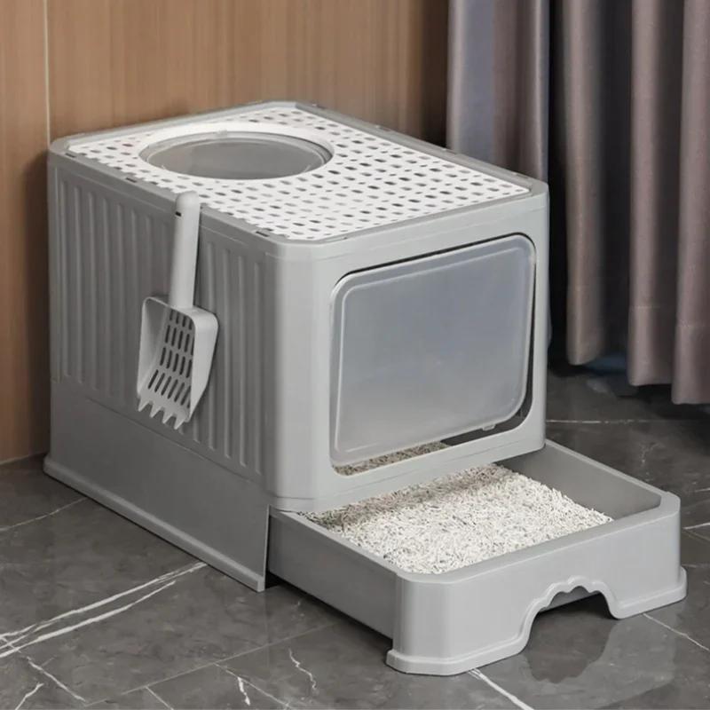 Extra Large Totally Closed Cat Litter Box-Drawer Type Anti-Splash Cat Sandbox Detachable Odor Removal Cat Litter Pan Cat Toilet