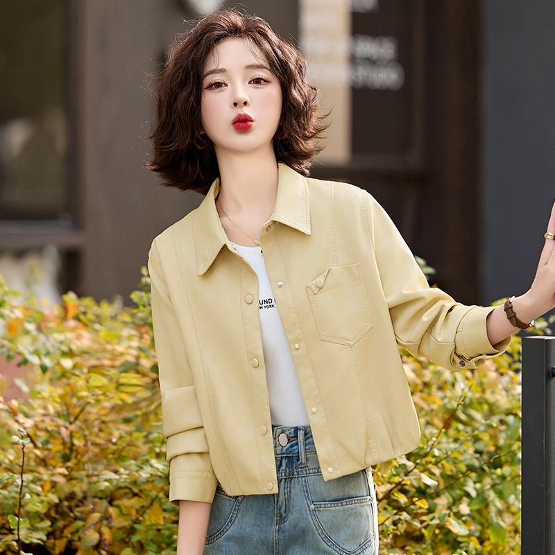 2025 Spring Women's Casual Leather Jacket - Loose, Versatile Lapel Design ZH1163