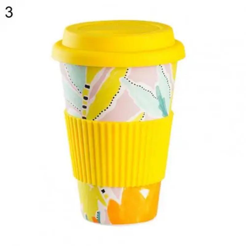 

470 мл кружка для кофе с наклейкой, дизайн, изоляция, портативная, разлагаемая, из бамбукового волокна, чашка для воды для путешествий, домашнего офиса, посуда для напитков 401-500ml