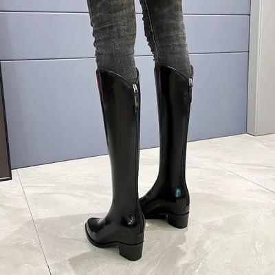 Fashion Knee High Shaft Shoes Woman Waterproof Pointed Toe Black Large Size Warm Spring Autumn Long Boots for Women Fashion 2024 Hot New