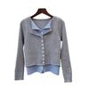 Contrasting Color Fake Two-piece Long-sleeved Knitted Cardigan Autumn New Slim-fitting and Thin Design Bottoming Top Women