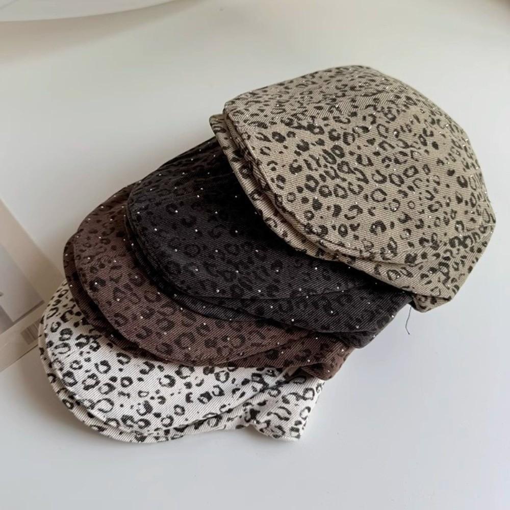 Y2k Leopard Print Beret Rhinestone Leopard Newsboy Cap Fashion Forward Hat  Outdoor