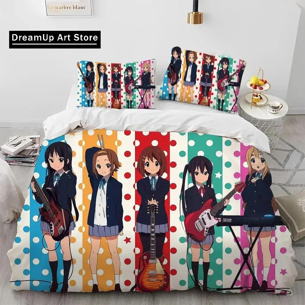 Set Biancheria da Letto Copripiumino Trapuntato 3D K-ON Cartone Animato Carino Lolita Kawaii per Ragazze, Copripiumino Set Letto Coperta Federa, Set Biancheria da Letto Matrimoniale