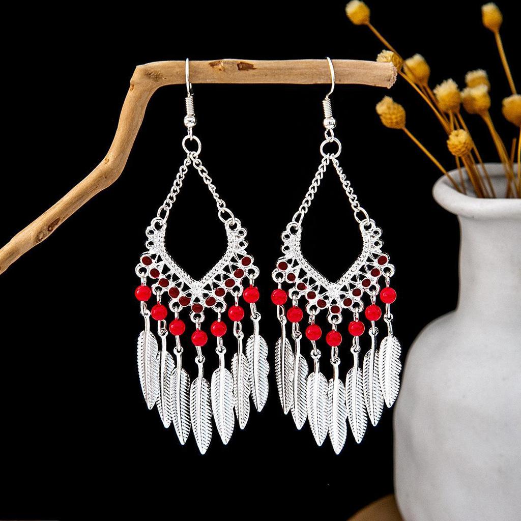 Vintage Ethnic Miao Silver Alloy Teardrop Tassel Earrings