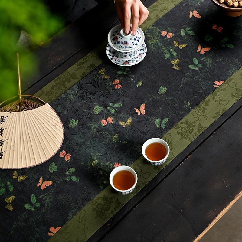 Tea Mat Waterproof and Non-slip Tea Mat Light Luxury High-end Handmade Zen Table Flag New Chinese Table Fabric Tea Flag