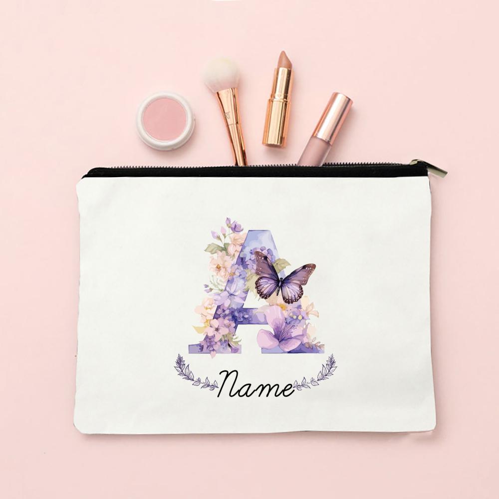 Personalized Initial with Name Makeup Bag for Women A-Z Cosmetic Bags Girls Travel Toiletry Pouch Wedding Birthday Gift for Her
