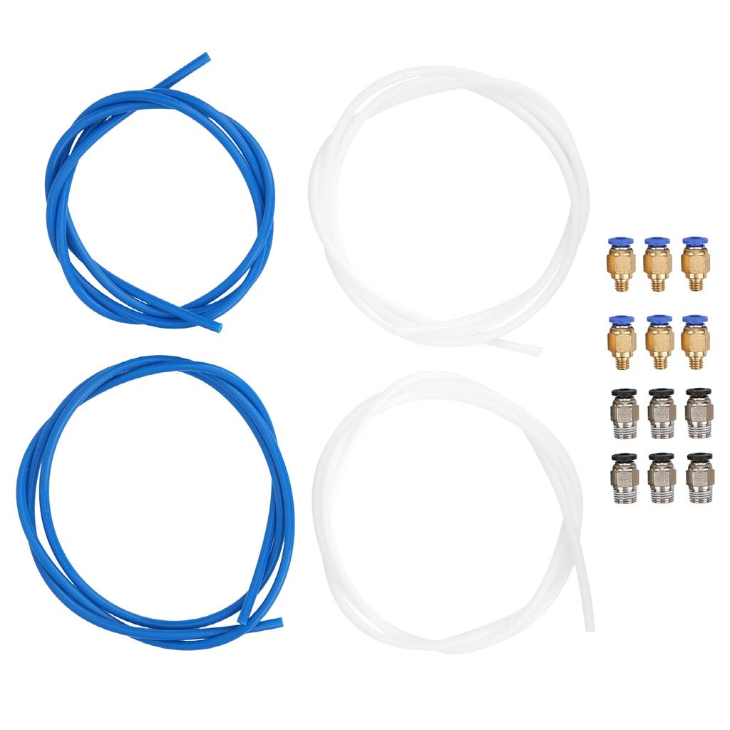 PTFE Tubing Kit 4pcs 1.75mm 3D Printer Parts 3D Printer Supplies Printing Accessories with 6pcs PC4-M6 and 6pcs PC4-M10 Connectors for Bowden Extruder