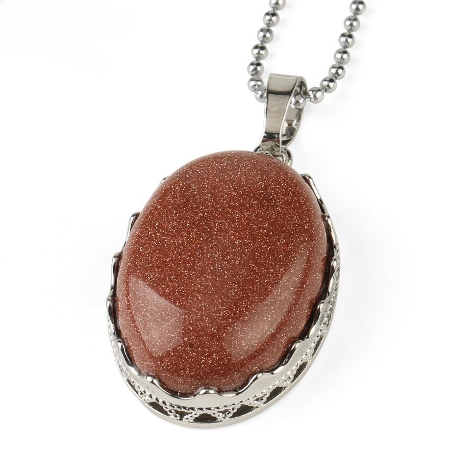 Semi Precious Amethyst Simple Design Elliptical Natural Crystal Pendant Necklace