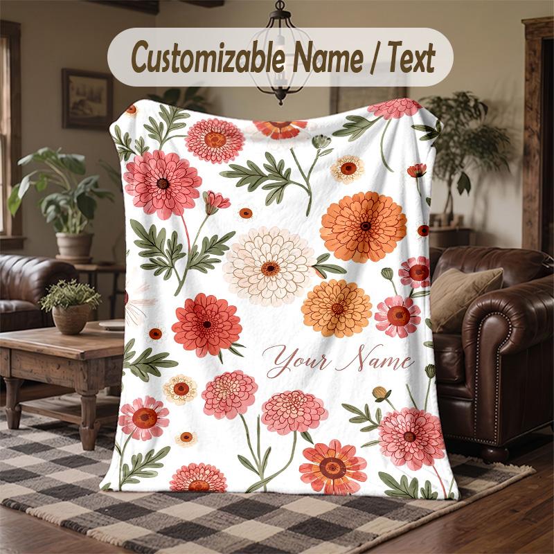 Floral Card 4 Theme Throw Blanket Custom Name Text Personalized Blanket Soft Cozy Blanket for Home Sofa Bed
