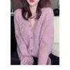 2024 Autumn/Winter Ladies' Pink Hollow Knit Sweater: Long Sleeve Wool Top