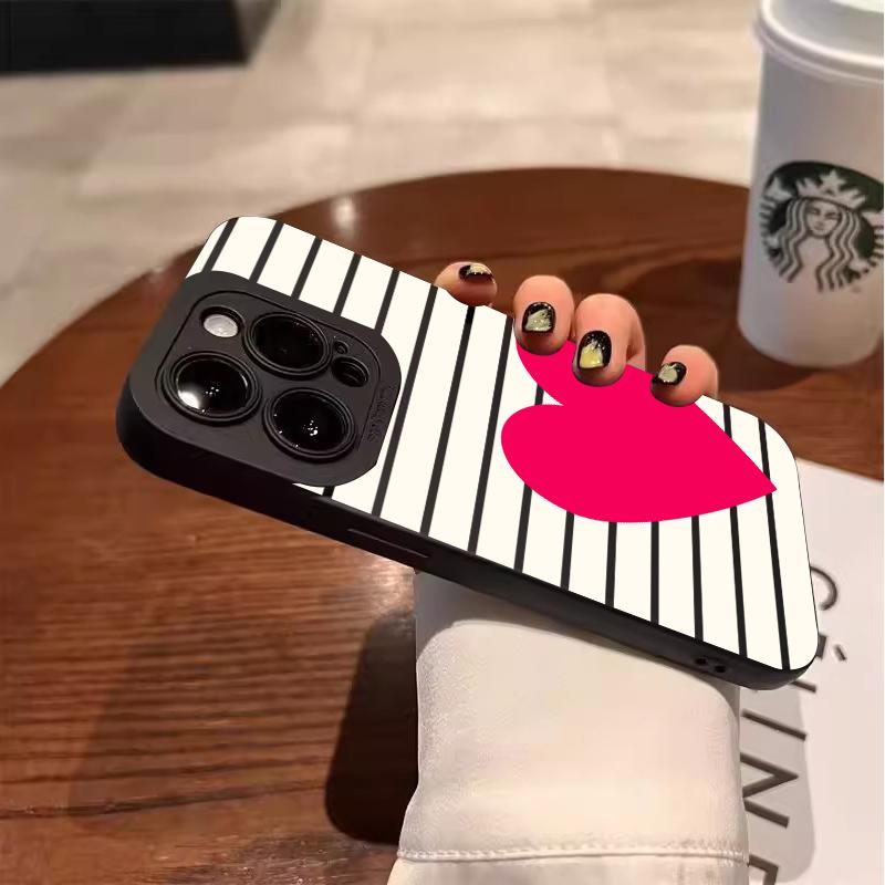 For iPhone 17 Pro Max Valentines Pink Heart White Striped Phone Case For iPhone 16 15 14 13 12 11 Air XS XR X 7 8Plus 16e Cover