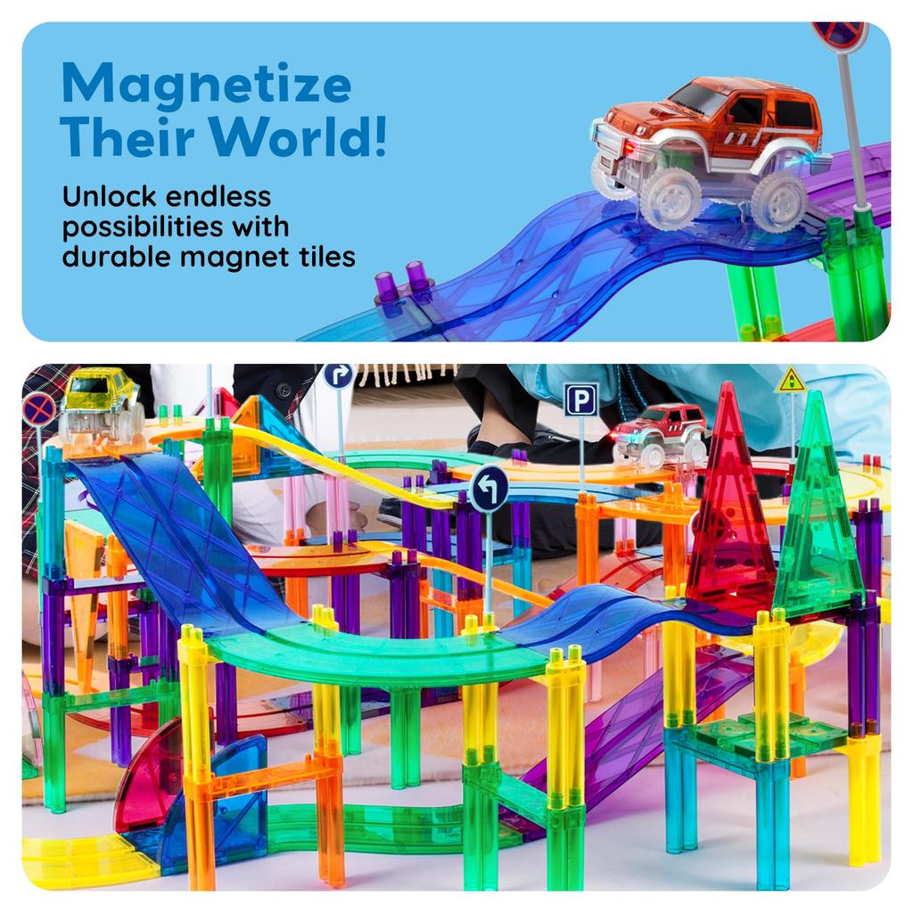 PicassoTiles Race Track Magnetic Building Block Magnetic Building STEM Learning Early Kids Toy Pretend Brain PTR12 12-Piece Add-On Set, Tiles, Toy,
