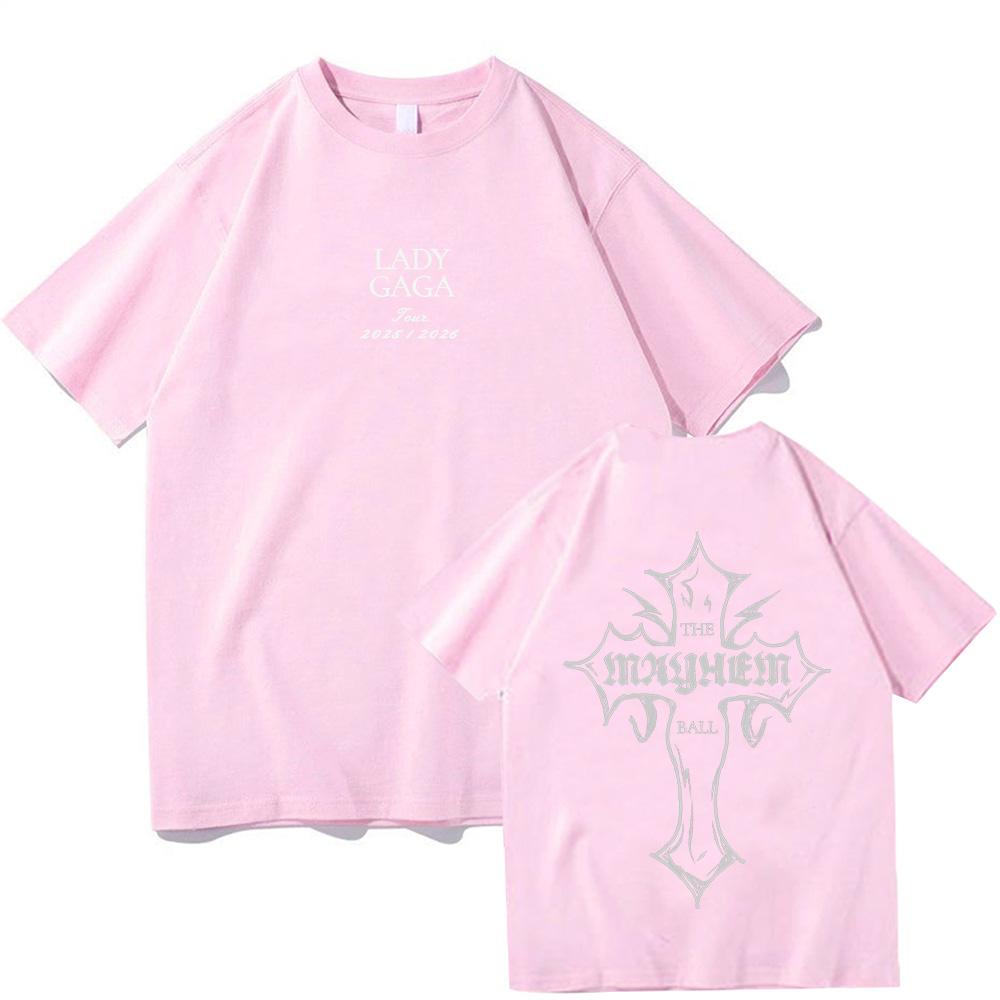 Lady Gaga MAYHEM Cross Cutoff T-shirt Trendy Graphic T Shirts for Man Women Cotton High Quality Clothing Outdoor High Street Top