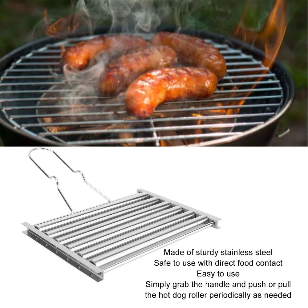 Stainless Steel Sausage Roller Rack Silver BBQ Grill Rack Durable Hot Dog Roller Camping Grill