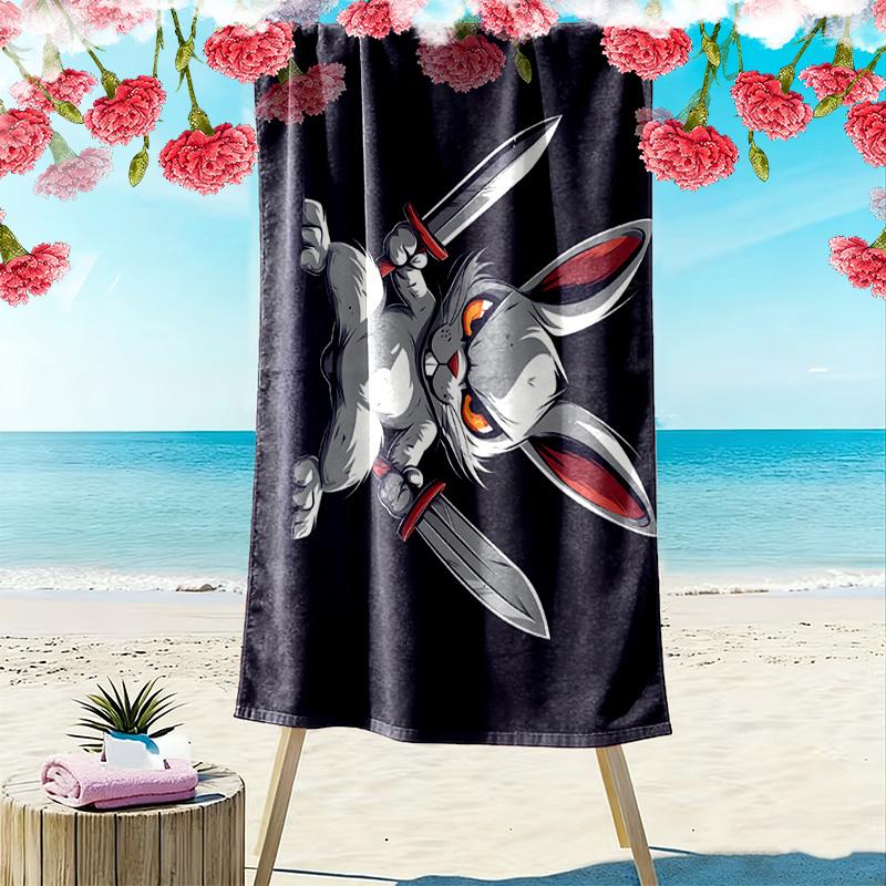 Swordsman Rabbit 2D Flat Print Beach Towel, Large Soft Quick Dry Towel for Beach Camping Swimming.MSTJ0918580