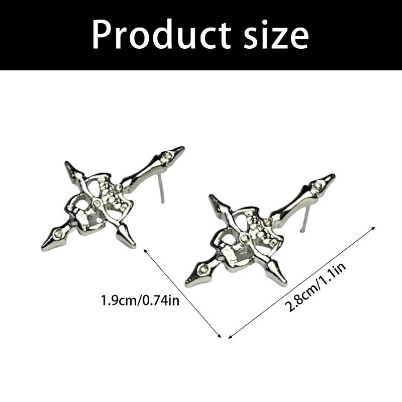Unique Inverted Crosses Skull Ear Studs Gothic Hip Hop Jewelry Alloy Texture Party Accessory Suitable for Unisex Use