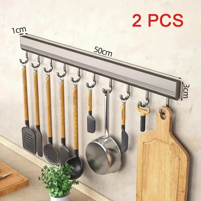 Kitchen Utensils Storage Row Hook Holder Wall Mounted Drill-free Hooks Rack for Bathroom Robe Towel Coat Hanging Home Use