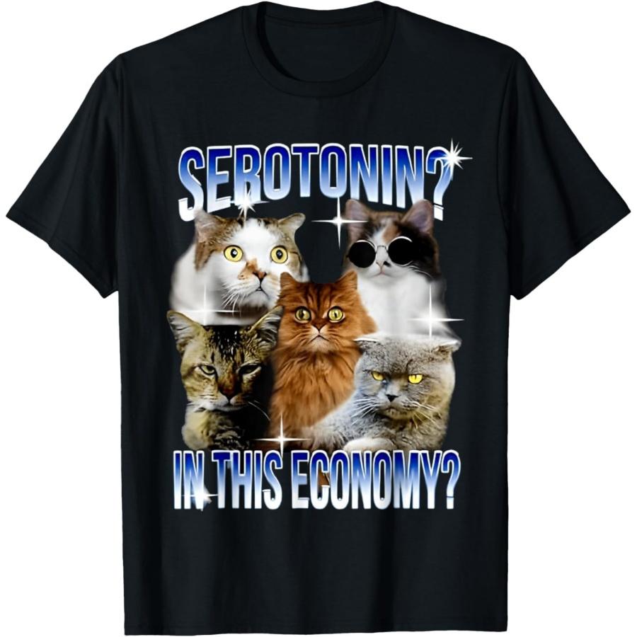 CHDHEVEGOD Serotonin in This Economy Cat Funny Meme Cute Cats T-Shirt XXXXXL чёрный