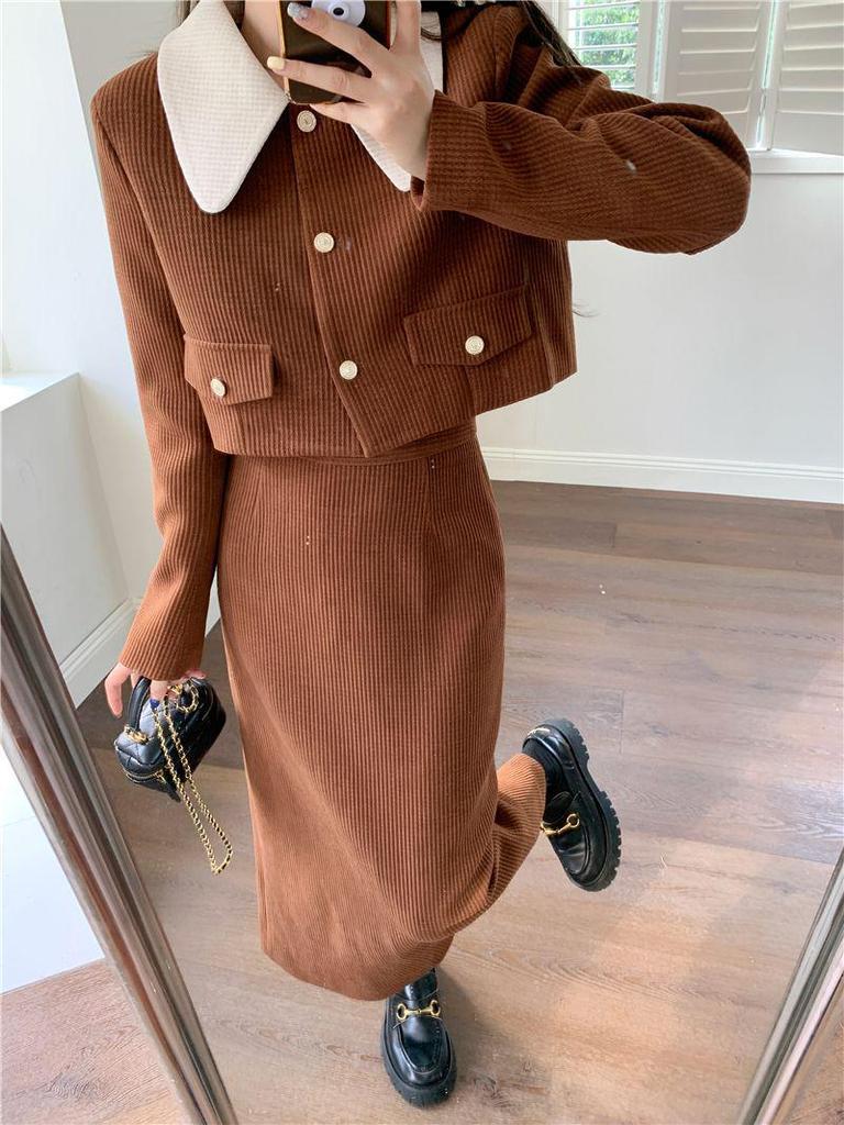 Autumn/Winter 2025 Corduroy Two-Piece Set for Plus Size Girls - Slimming & Stylish
