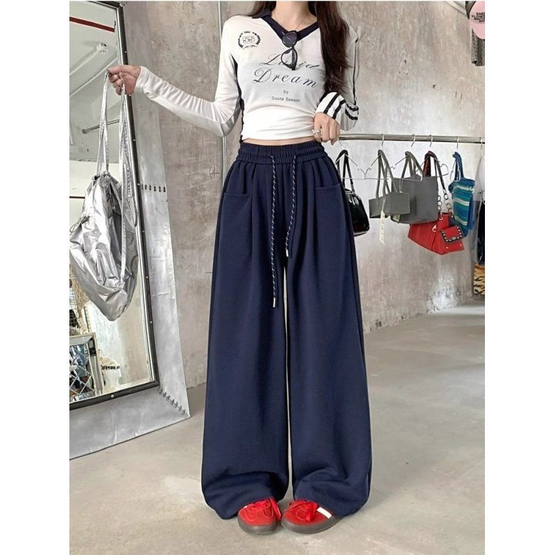 Premium Lazy Wind Casual Pants Women's Elastic Waist Sweatpants High Waist Wide Leg Pants