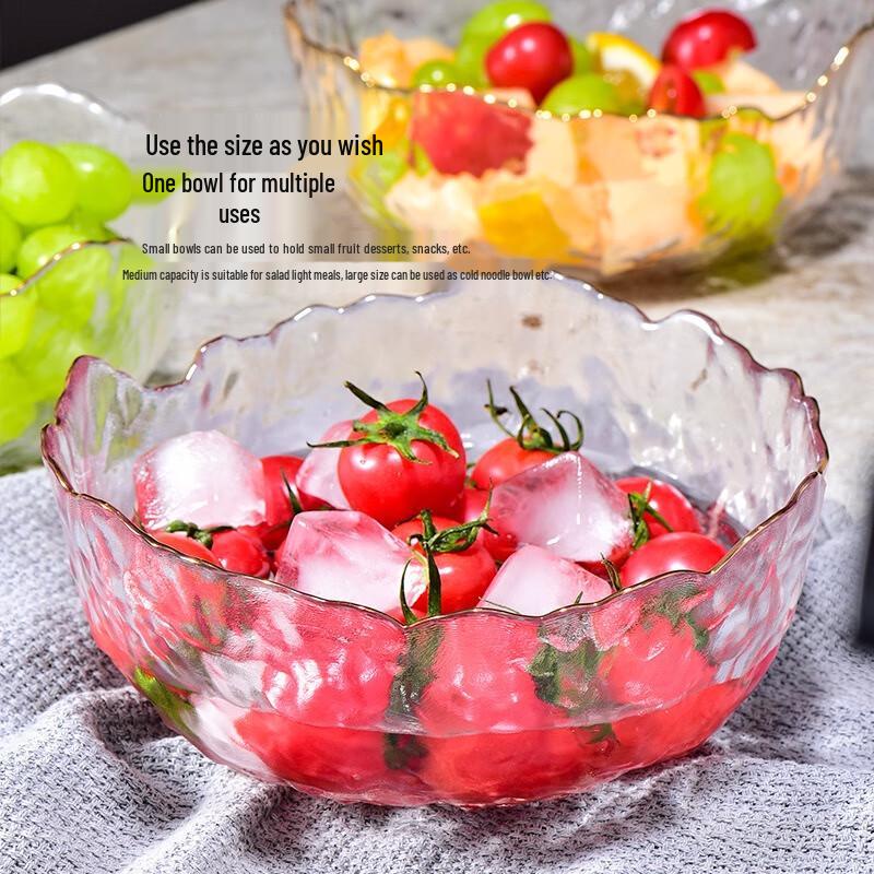 Gold Rim Glass Fruit & Salad Bowl Set