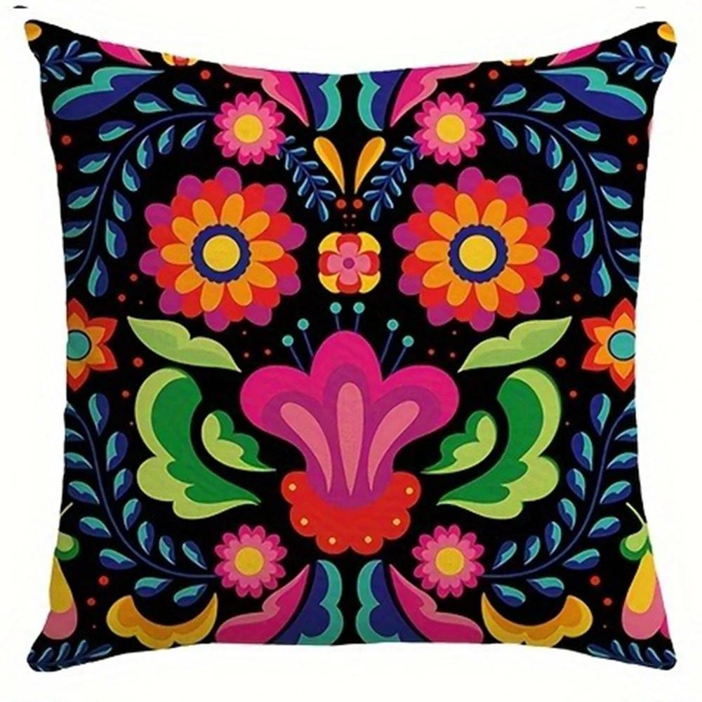 Floral pattern printed pillowcase Mexican style home furnishing room decoration cushion cover living room sofa cushion cover