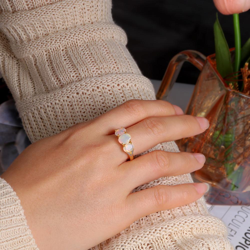 Luxury Fashion October Birthstone Natural Opal 925 Silver Ring Jewelry Gift for Women's Birthdays & Anniversaries & Banquets