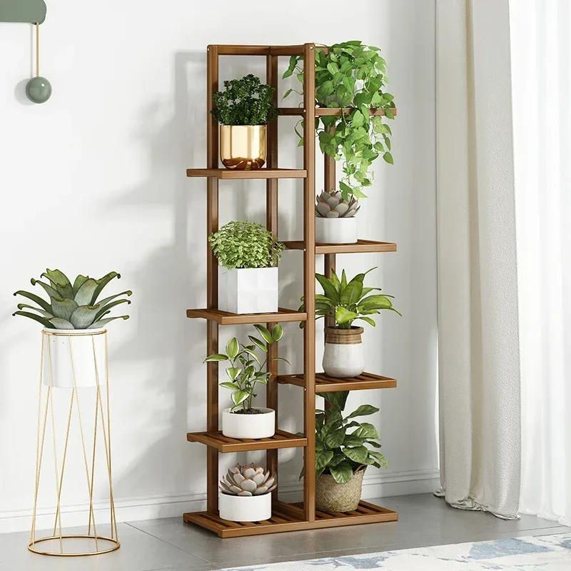 Bamboo Flower Shelf Rack 6/7 Pot Vertical Display Indoor/Outdoor Plant Stand Home Garden Corner Shelving Ladder Plant