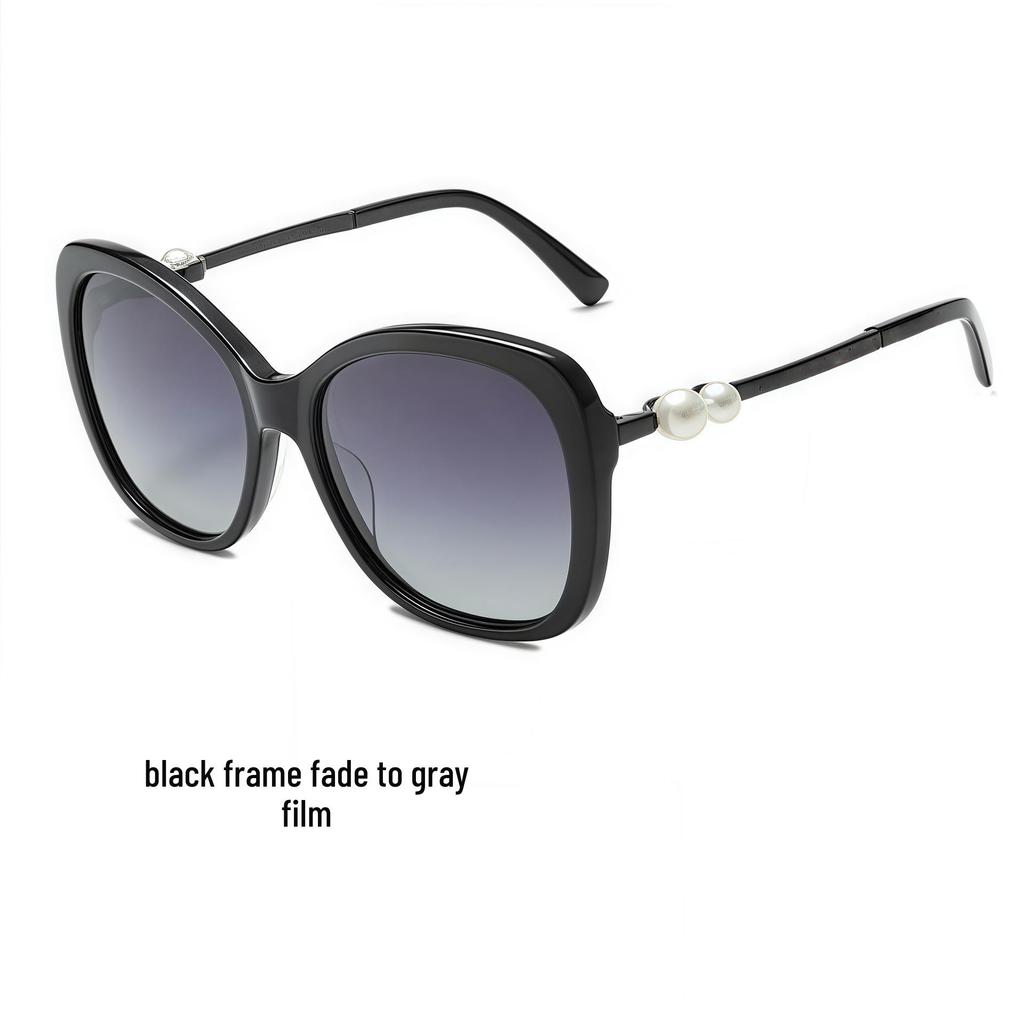 Jennie Style Polarized Square Frame Sunglasses with Pearl Accents