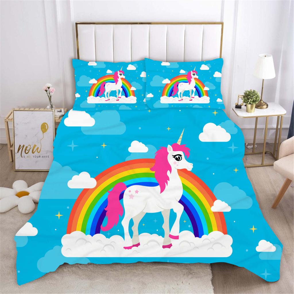 Unicorn 3-Piece 1 Quilt Cover One Piece Bedding Set Comforte Luxus Exquisite Birthday Gift 100% Polyester Home Decor
