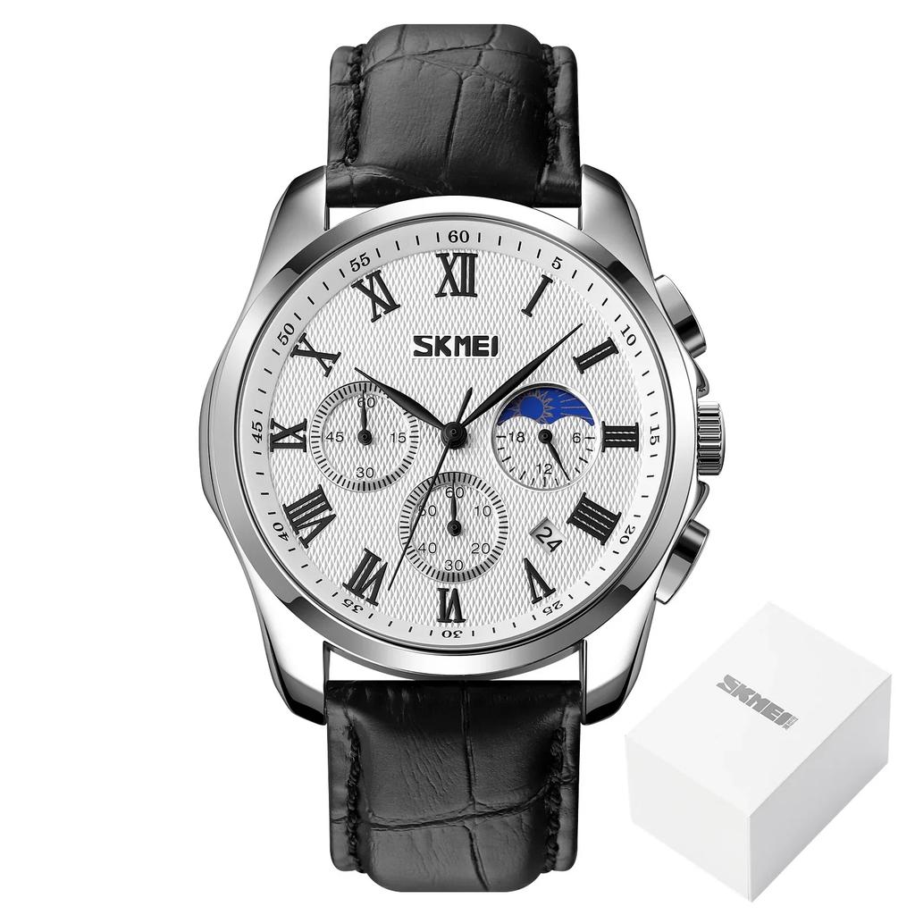 Skmei Casual Quartz Wristwatches Waterproof Stopwatch Date Clock Male Montre Homme Creative Moon Phase Sport Mens Watches 9260