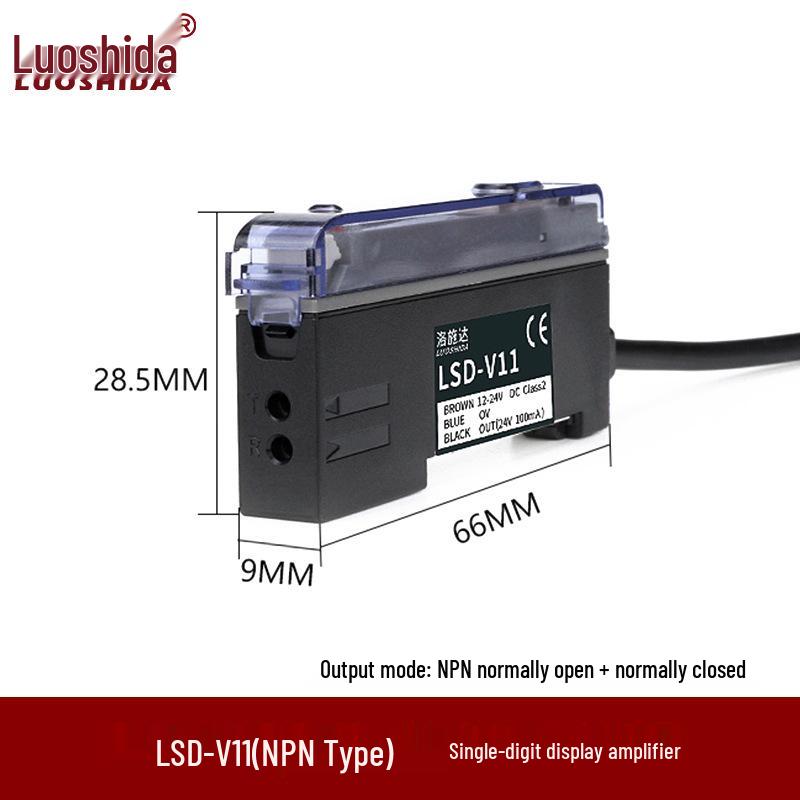 Metal Sheathed Fiber Optic Sensor Amplifier with Right Angle Elbow and Extended Reflective Through-Beam Cable