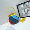 Women'S Pu Leather Balloon Bag Geometric Stitching Bucket Bag Cylindrical Shoulder Bag With Contrasting Color Premium