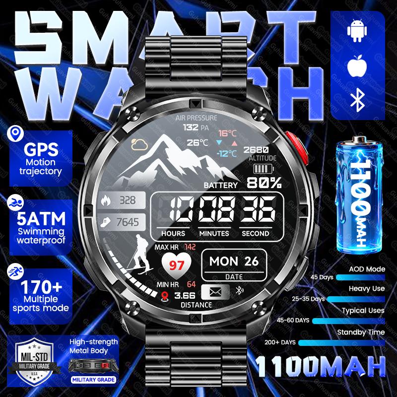 2026 New Men Bluetooth Call Smart Watch Military Built-in GPS Compass Barometric Altimeter 30ATM Waterproof Bluetooth Call Smart Watch