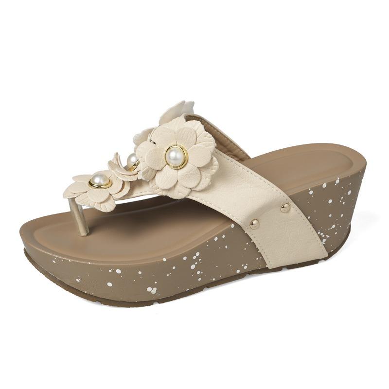 

Large size pinch foot flower flip-flops large size casual slope heel flat bottom women s sandals flip-flops 43