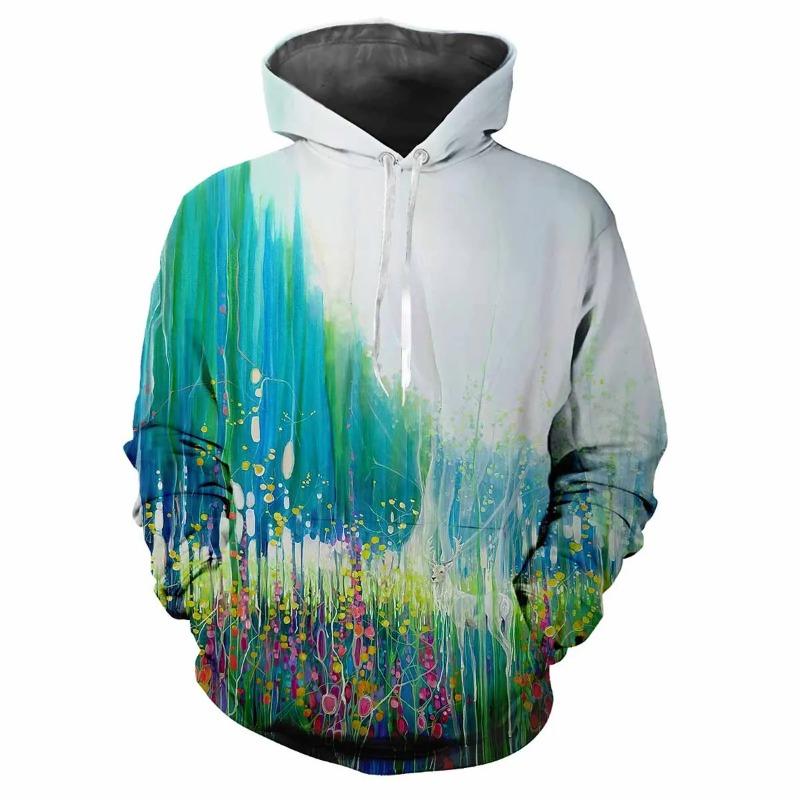 Felpa da uomo alla moda con stampa a pigmenti, abbigliamento sportivo, design casual a maniche lunghe, con cappuccio, tessuto spesso, top, felpa da uomo Harajuku da strada