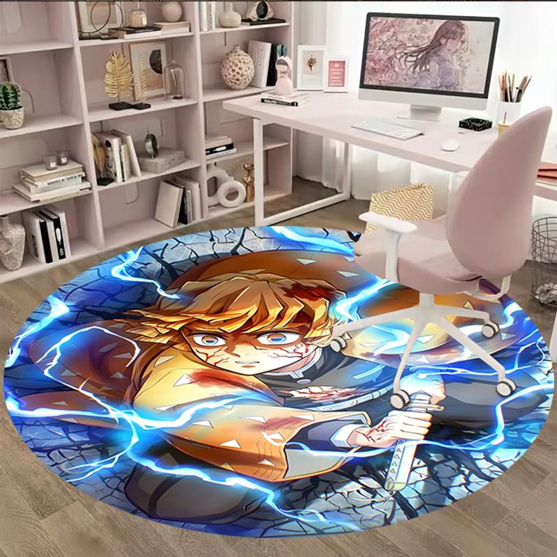 1pc Agatsuma Zenitsu Carpet, Round Rug, Comfortable, Suitable for Entryways, Living Rooms, Office, And Bedrooms, Christmas Decoration