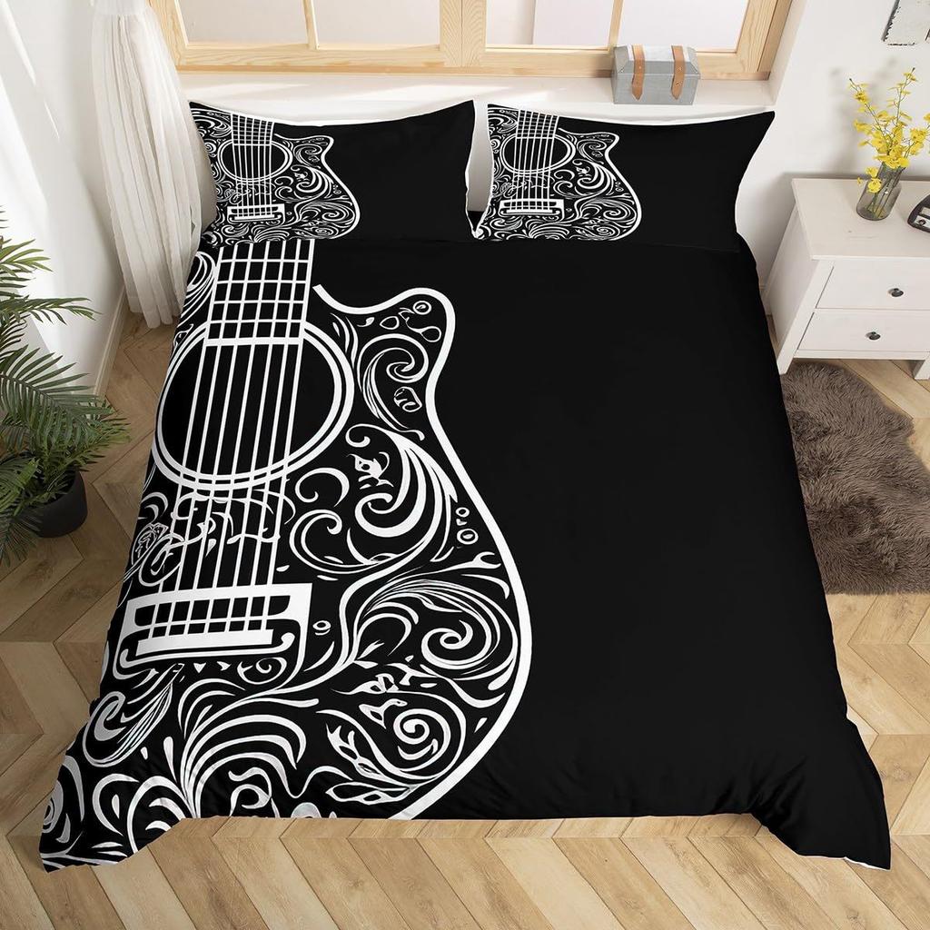 Music Guitar Duvet Cover Digital Printing Set Bedding Decorative Quilt Cover Pillowcase Three-Piece Set