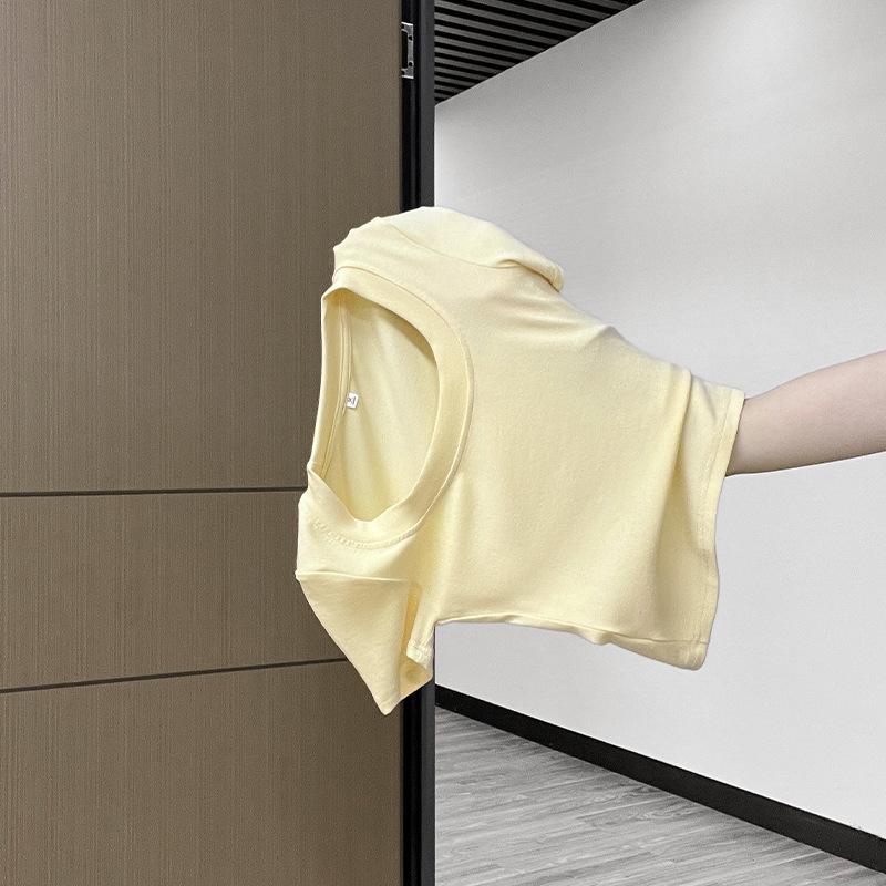 Тщательно подобранный желтый кроп-топ с короткими рукавами для женщин - Летний облегающий