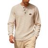 Men's American Casual Waffle Knit Henley T Shirt, Long Sleeve Raglan Button Quick Dry Thin Top for Spring Autumn