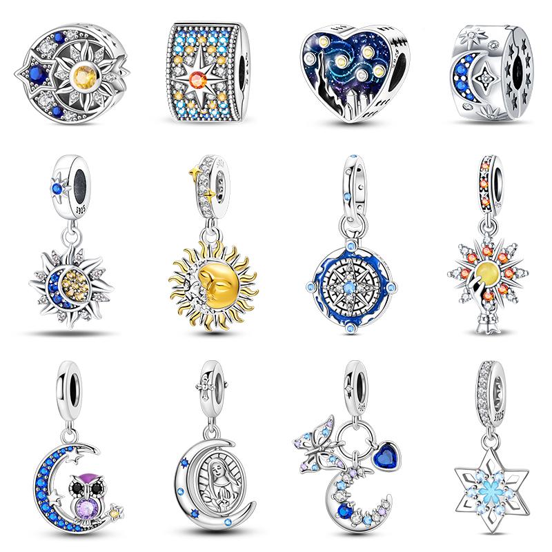Timeless Genuine Copper Color Zircon Luminous Star Chart Sun Moon Decorative Charms Bead Elements Suitable For 3Mm Authentic Bracelets Jewelry