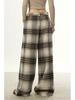 Women's Retro Plaid Wool Wide-Leg Pants - Loose, Versatile Design for Autumn/Winter