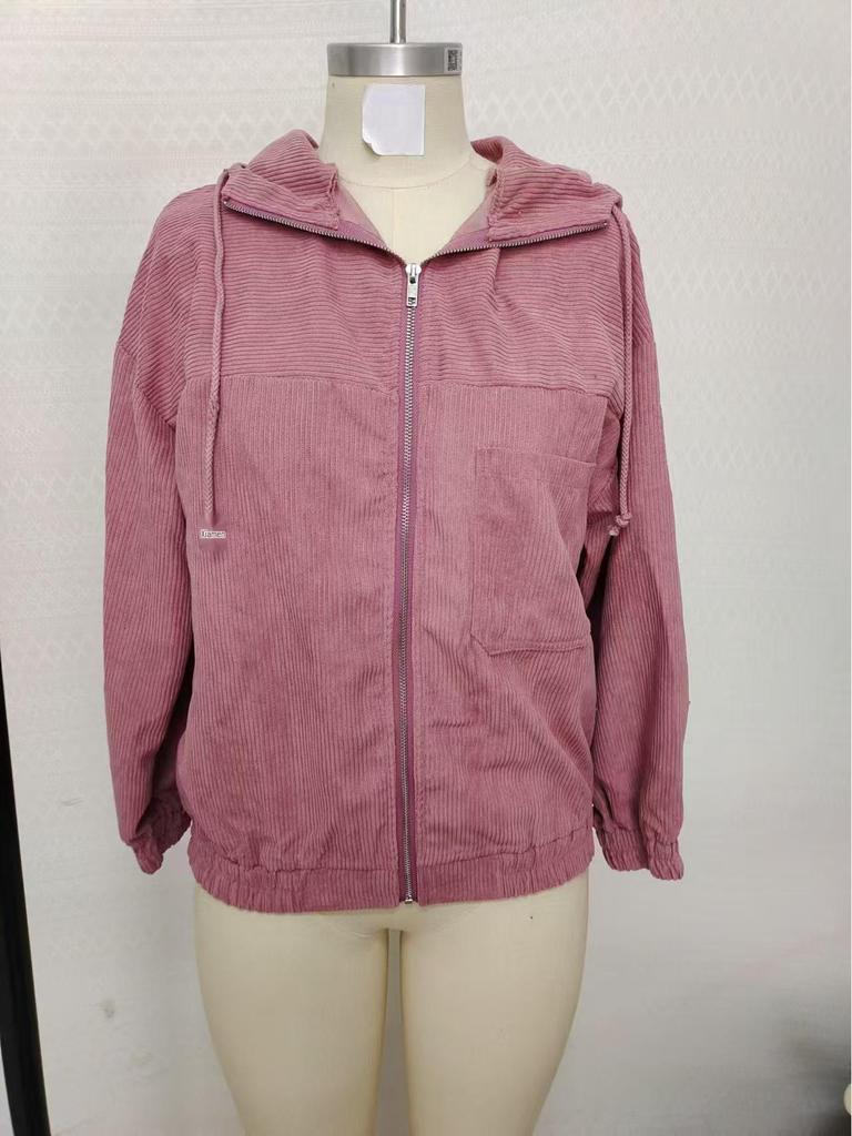 Giacca da donna autunnale in velluto a coste con cappuccio - Stile minimalista europeo e americano, tinta unita