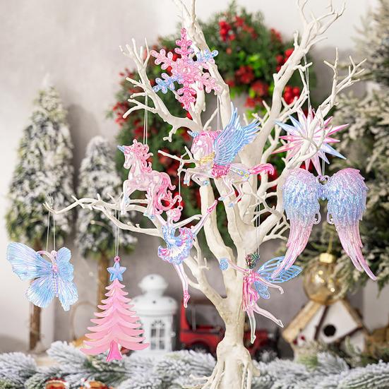 Winter Acrylic Christmas Ornaments Colorful Snowflake Ballerina Dancer Feather Hanging Ornaments