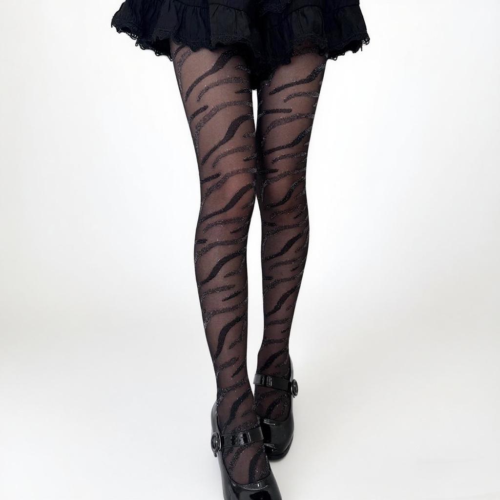 Calze Sexy con Stampa Zebrata e Filo Argentato - Eleganti Collant Jacquard Neri e Grigi Europei e Americani per Primavera e Autunno