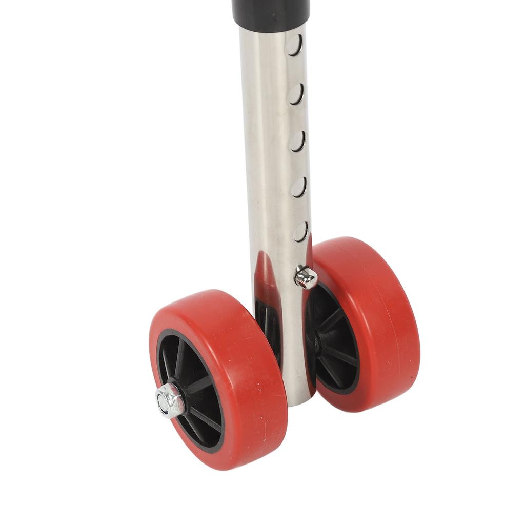 Elderly Folding Walker 6 Height Adjust 4 Legs Stainless Steel Walking Aid with Red Wheels Single Bend