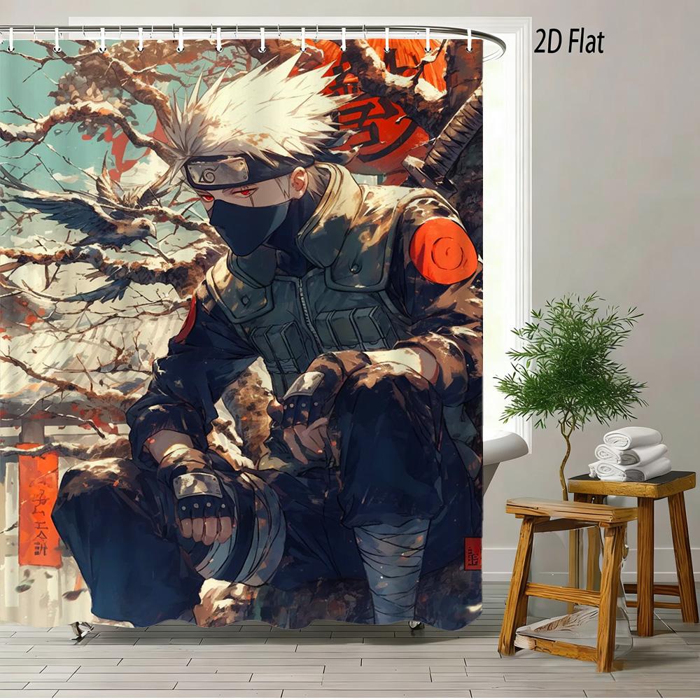 2D Flat Naruto Anime Kakashi Hatake Winter Tree Crow Print Waterproof Shower Curtain for Bathroom Decor